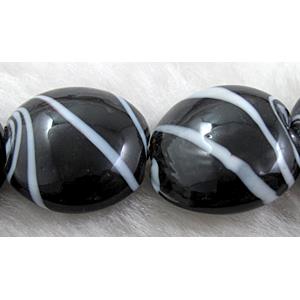 zebra lampwork glass beads, flat-round, black, 20mm dia [LWBFR09C08]