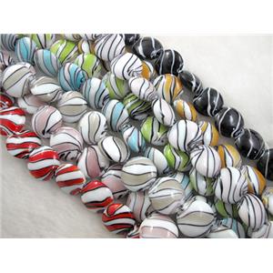 zebra lampwork glass beads, flat-round, mixed color, 20mm dia [LWBFR09MIX]