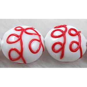 handcraft glass lampwork beads, flat-round, line, red, 20mm dia [LWBFR10C02]