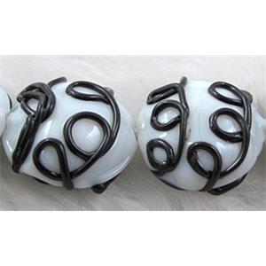 handcraft glass lampwork beads, flat-round, line, black, 20mm dia [LWBFR10C03]