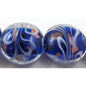 stripe lampwork glass beads, flat-round, deep-blue, 20mm dia, 20pcs per st [LWBFR202C02]