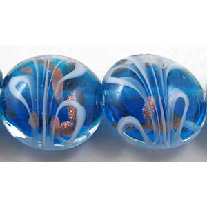 stripe lampwork glass beads, flat-round, blue, 20mm dia, 20pcs per st [LWBFR202C03]