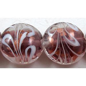 stripe lampwork glass beads, flat-round, purple, 20mm dia, 20pcs per st [LWBFR202C06]