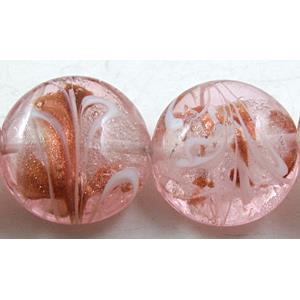 stripe lampwork glass beads, flat-round, pink, 20mm dia, 20pcs per st [LWBFR202C07]