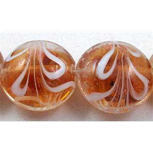 stripe lampwork glass beads, flat-round, golden, 20mm dia, 20pcs per st [LWBFR202C08]