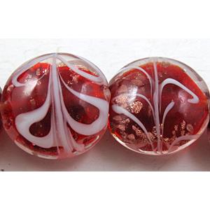 stripe lampwork glass beads, flat-round, red, 20mm dia, 20pcs per st [LWBFR202C09]