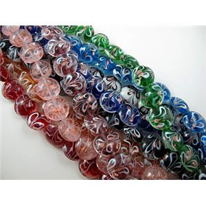 stripe lampwork glass beads, flat-round, mixed color, 20mm dia, 20pcs per st [LWBFR202MIX]