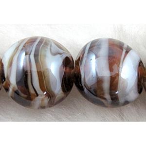 Lampwork Glass Beads, flat round, coffee, 16-17mm dia [LWBFR204C01]