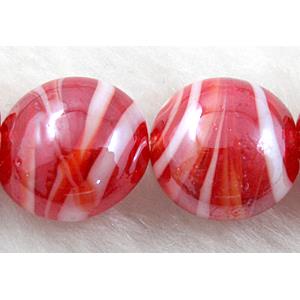 Lampwork glass bead, flat round, red, 20mm dia [LWBFR204C02-20MM]