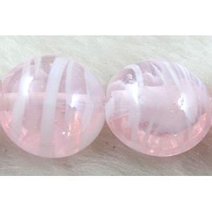 plated Lampwork glass bead, flat round, pink, 20mm dia [LWBFR204C03-20MM]