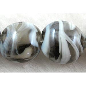 Lampwork glass bead, flat round, 16-17mm dia [LWBFR204C05]
