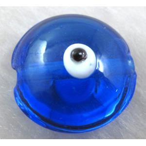  lampwork glass beads with evil eye, flat-round, blue, 16mm dia, 25pcs per st [LWBFR205C05]