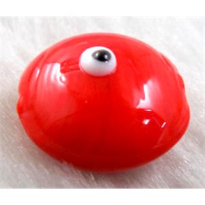  lampwork glass beads with evil eye, flat-round, red, 16mm dia, 25pcs per st [LWBFR205C06]