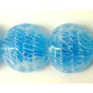 lampwork glass beads, flat-round, line, blue, 20mm dia, 20pcs per st [LWBFR206C05]