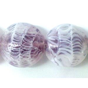 lampwork glass beads, flat-round, line, purple, 20mm dia, 20pcs per st [LWBFR206C06]