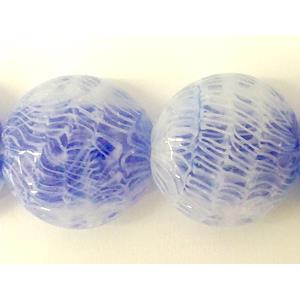 lampwork glass beads, flat-round, line, deep-blue, 20mm dia, 20pcs per st [LWBFR206C07]