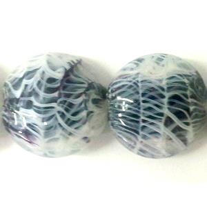 lampwork glass beads, flat-round, line, black, 20mm dia, 20pcs per st [LWBFR206C08]