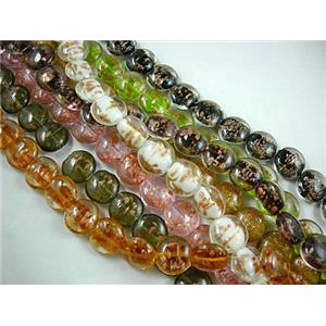lampwork glass beads with goldsand, flat-round, mixed color, 15mm dia, 25pcs per st [WLBFRMIX02-15MM]
