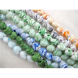lampwork glass beads, heart, stripe, mixed color, 15mm dia, 25pcs per st [LWBHT18MIX]