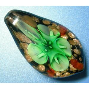 Mixcolor Lampwork Glass Pendant With Inner Flower and Goldsand, 30x50-55mm [LWBPD036]
