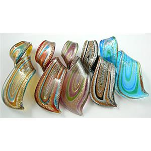 MixColors Lampwork Glass Pendants within Silver Foil, 30x70mm [LWBPD072]