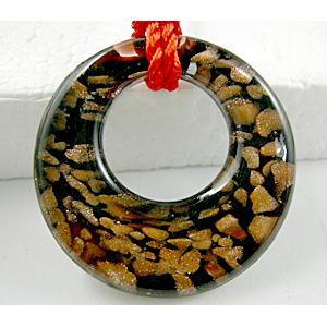 Lampwork Glass GoGo Pendant with goldsand,black, 45mm dia [LWBPD081C1]