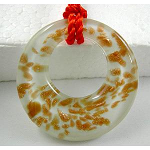 Lampwork Glass GoGo Pendant with goldsand, clear, 45mm dia [LWBPD081C2]