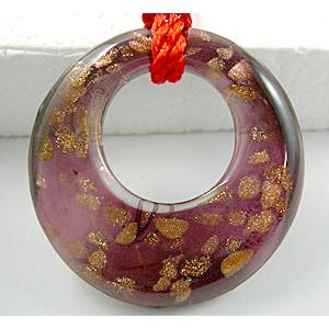 Lampwork Glass GoGo Pendant with goldsand, purple, 45mm dia [LWBPD081C3]