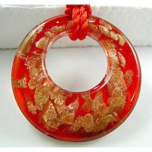 Lampwork Glass GoGo Pendant with goldsand, red, 45mm dia [LWBPD081C5]