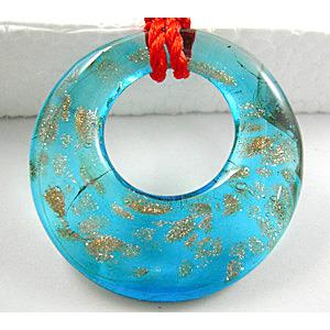 Lampwork Glass GoGo Pendant with goldsand, blue, 45mm dia [LWBPD081C6]