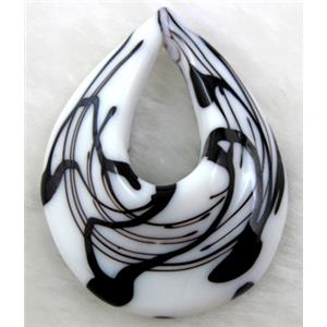 murano style glass lampwork pendant, teardrop, black line, 38x50mm [LWBPD210C02]