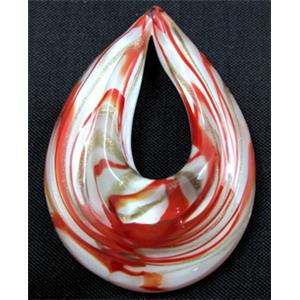 murano style glass lampwork pendant, teardrop, red line, 38x50mm [LWBPD210C03]