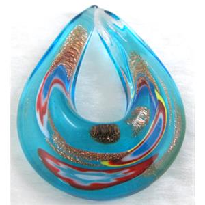 murano style glass lampwork pendant, teardrop, blue, 38x50mm [LWBPD210C04]