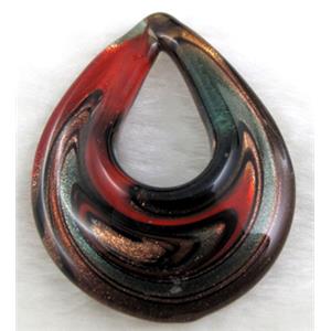 murano style glass lampwork pendant, teardrop, black, 38x50mm [LWBPD210C05]