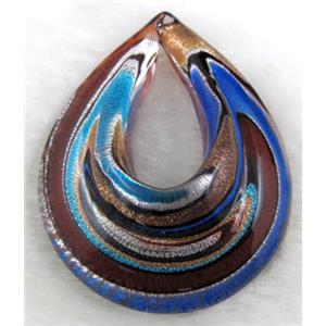 murano style glass lampwork pendant, teardrop, blue, 38x50mm [LWBPD210C06]