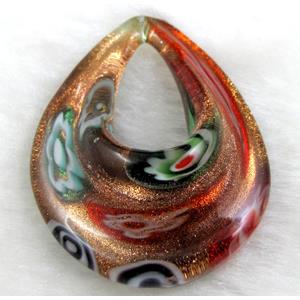 murano style glass lampwork pendant, teardrop, red, 38x50mm [LWBPD210C07]