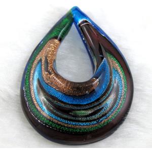murano style glass lampwork pendant, teardrop, green, 38x50mm [LWBPD210C08]