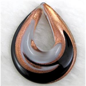 murano style glass lampwork pendant, teardrop, dichromatic, 38x50mm [LWBPD210C09]