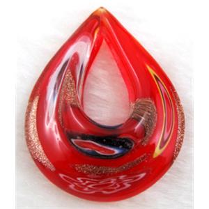 murano style glass lampwork pendant, teardrop, red, 38x50mm [LWBPD210C11]