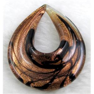 murano style glass lampwork pendant, teardrop, dichromatic, 38x50mm [LWBPD210C12]