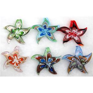 murano style glass lampwork pendant, starfish, mixed color, 60mm dia [LWBPD218MIX]