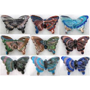 murano style lampwork glass pendant, butterfly, mixed color, 53x35mm [LWBPD227MIX]