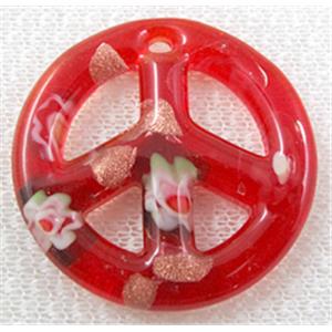 glass lampwork pendant, peace sign, ruby, 50mm dia [LWBPD228C05-50MM ]