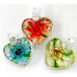 lampwork pendant, heart, approx 30mm dia [LWBPD250]