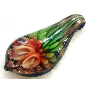 Lampwork glass pendants, red, 25x45mm [LWBPD331C01]