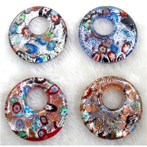 Lampwork glass pendants, silver foil, mixed, 50mm dia [LWBPD336]