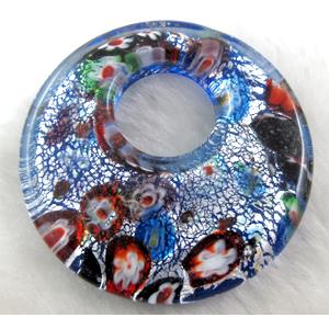 Lampwork glass pendants, silver foil, blue, 50mm dia [LWBPD336C02]