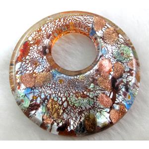 Lampwork glass pendants, silver foil, gold, 50mm dia [LWBPD336C03]