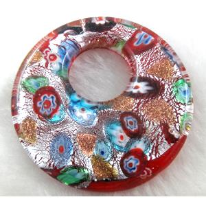 Lampwork glass pendants, silver foil, red, 50mm dia [LWBPD336C04]