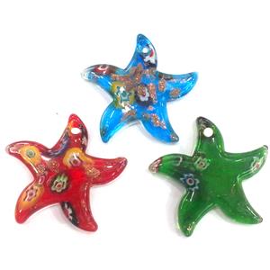 Lampwork glass pendants, mixed, starfish, 50mm dia [LWBPD345]